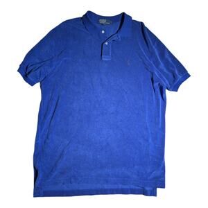 Vtg 1990s Polo Ralph Lauren Horse Logo Blue Terrycloth Classic Polo Shirt Sz XL